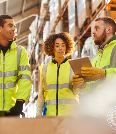 Three Work Colleagues in a Warehouse, People Chatting, The Prime College
